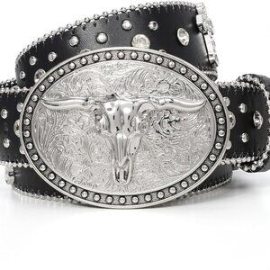 Punk & Cowboy Belts for Men & Women, PU Leather Western Punk Rock Belt with West